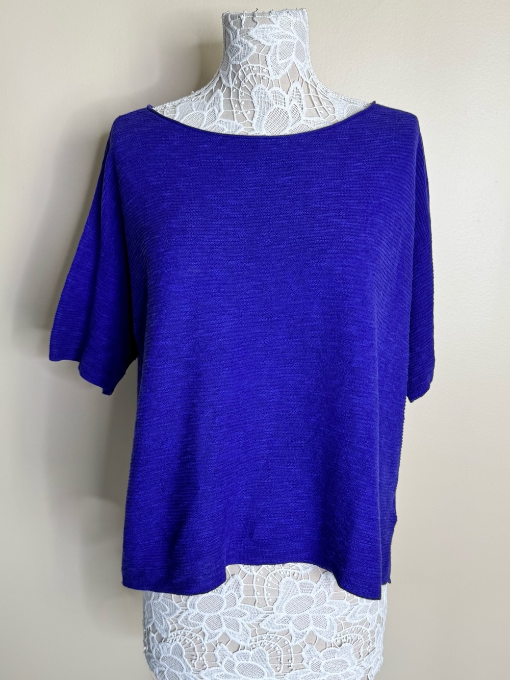 Eileen Fisher Boxy Short Sleeve Ribbed Sweater Top Royal Purple 2X sustainable